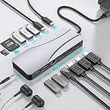 💻 【Transferencia de datos rápida y segura】 La estación de acoplamiento con adaptador multipuerto de aluminio tipo C con 3 puertos USB 3.0 proporciona una velocidad de transmisión de datos súper rápida de hasta 5 Gbps, conecta fácilmente el disco duro o el teléfono inteligente a la computadora portátil. 2 puertos USB 2.0 ofrecen una conexión más estable con teclado y mouse u otros dispositivos usb. Ranuras SD / TF incorporadas,admite 2 tarjetas de lectura simultáneamente, soporte máximo de 2 TB.