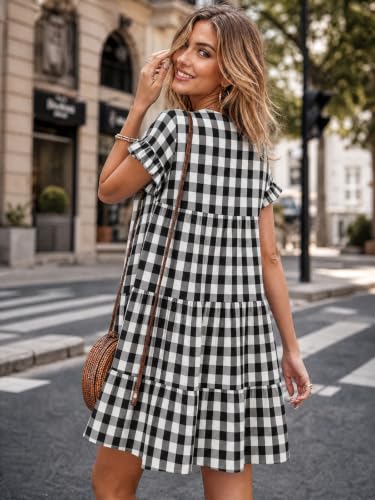 Image of Imysty Womens Boho Floral Ruffle Sleeve Babydoll Loose Flowy Casual Summer Pleated Mini Dress