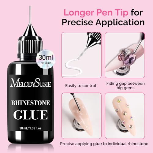 Image of MelodySusie Nail Rhinestone Glue, 3D Gel Nail Art Design Strong Adhesive Nail Gem Glue for Nail Charms Gems Jewelry Decoration DIY Manicured at Home Cured Need Beauty Gifts for Women 30ml