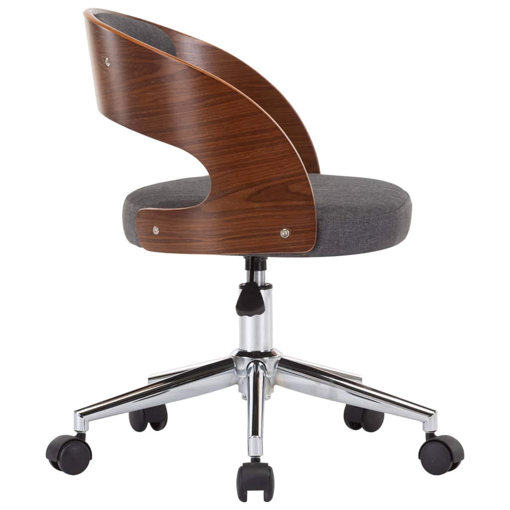 Krzesło do jadalni, szare, obrotowe, z ramą z drewna łukowego i obiciem materiałowym, ergonomicznie wyściełane, z oparciem i rolkami z tworzywa sztucznego, do kuchni, salonu, biura, wygodne