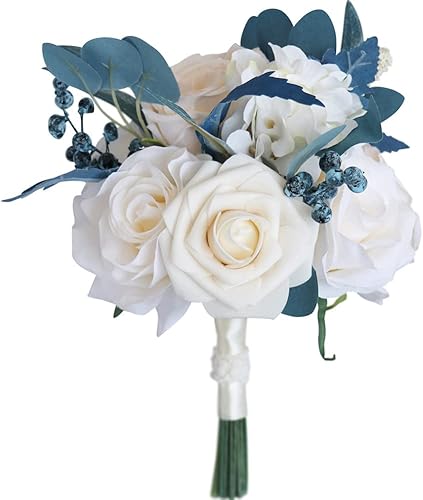 Ramo de novia de boda, flores artificiales, flores de seda con tallos y hojas de eucalipto, flores falsas, centros de mesa para fiesta, arreglos