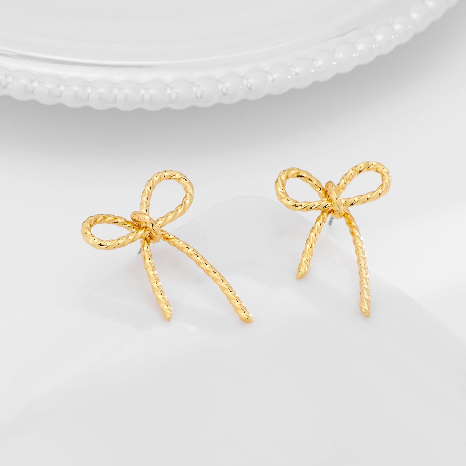 Gold Bow Stud Earrings for Women Statement Bow Stud Earrings - Image 4