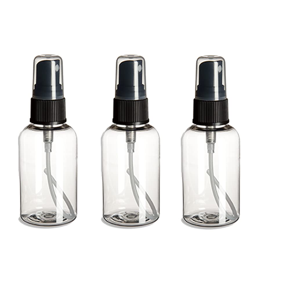 3 Pack – 1 oz - Clear Boston Plastic Bottles – Black Fine Mist Atomizer - for Essential Oils, Perfumes, Cleaning Products- By Natural Farms