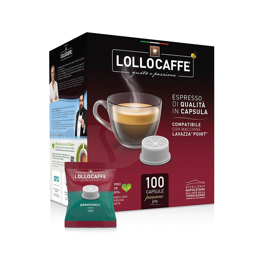Lollo Caffè Passione Joy, Miscela Decaffeinato - Dek - 200 (2x100) Capsule - Compatibili con le Macchine ad uso domestico Lavazza* Espresso Point*