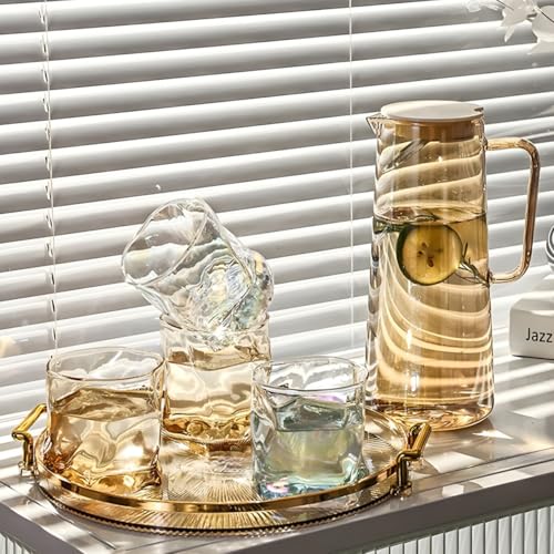 Image of Wringo Premium 7pc Crystal Water Jug with Glass Set and Jug Set Combo,Freezer Safe and Dishwasher Safe (6 Pieces Glasses 200ML and 1 Water Juice Jug 1 Liter), Transparent, Glass and Jug Set (WS-05)