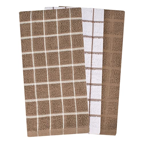 Ritz Premium 100% Cotton Terry Check Kitchen Dish Towels - Highly Absorbent, Super Soft, Long-Lasting, 25"x15", 3-Pack, Mocha by Ritz - Image 2