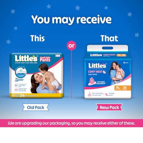 Image of Little's Baby Diapers XL Size (Extra Large) Pants Style | 12-17 kg | 26 Count | Comfy Nights Baby Diaper Pants with Leakage Guard & Upto 12 Hours Absorption (26 Count, Pack of 1)
