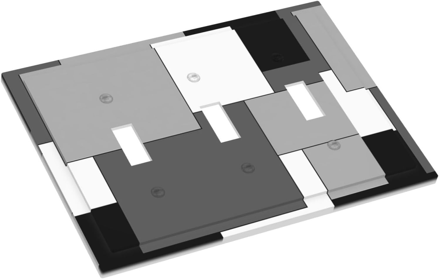 Asondarne Black Grey White 3 Gang Triple Toggle Decorative Gray Abstract Geometric Light Switch Covers Electrical Wall Plates Receptacle Switchplate Faceplates for Bathroom Home