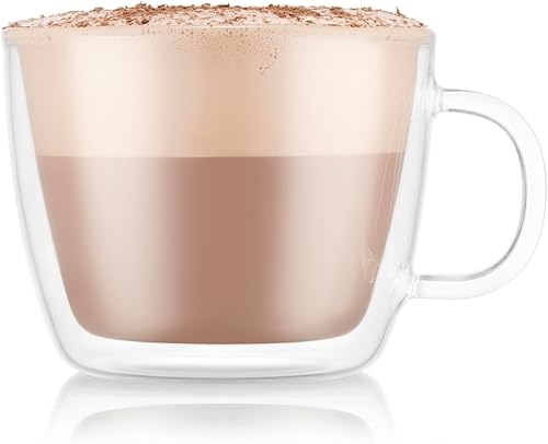 Vista 2 de Bodum Glass Bistro - Taza para café con leche (2 piezas, doble pared, 0,45 L, 15 oz), transparente