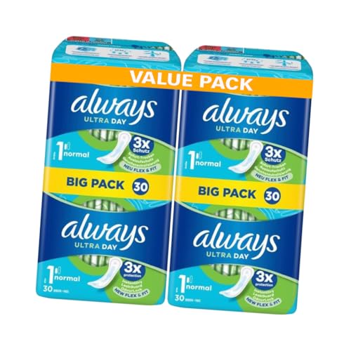 Always Ultra Day Sanitary Pads Size 1 Normal - 60 Pads (2 Packs Of 30) Big Pack For Reliable Daytime Protection And Comfort-image