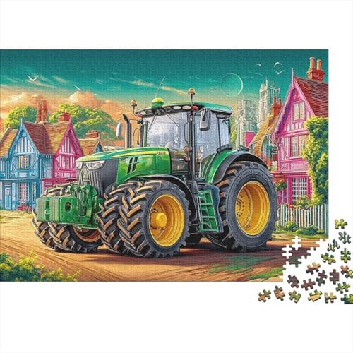 Tracteur Village Puzzle 1000 Pièces Imprimerie HD Senior Ferme Cartoon Cadeau Fin D'année Activité Solo Impression Nette Couleurs Vives 38x26cm/1000pcs