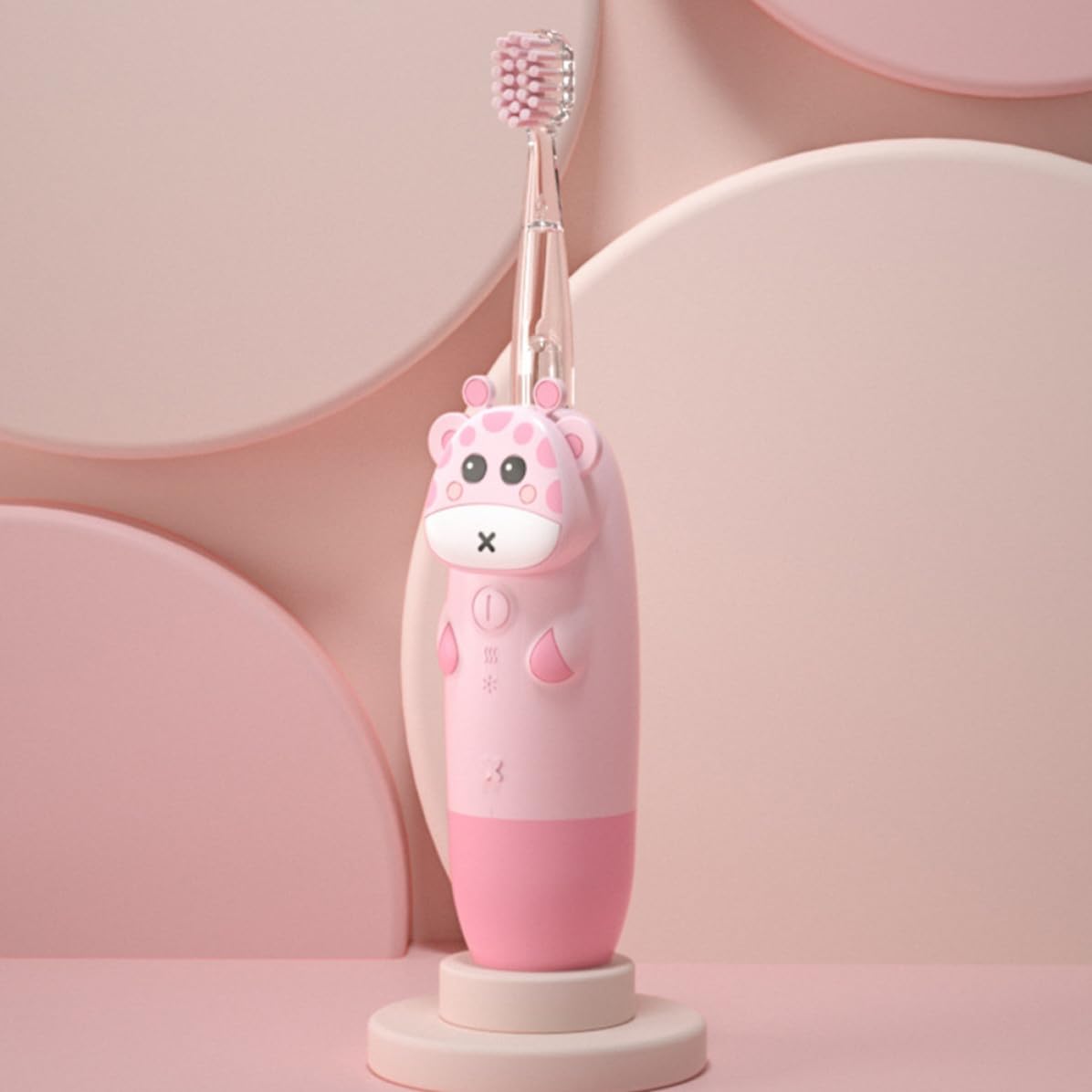 CRAFTHROU Cepillo de Dientes Eléctrico Infantil Sónico Rosa Frecuencia Ajustable y Resistente al Agua para Bebés y Niños, 1 Set de Silicona y PC