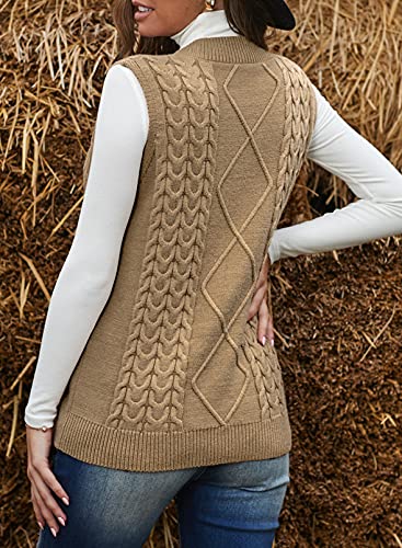Evaless MN5W272967-16-XL Women'S Oversized Yellow Cable Knit Sweater Vest thumb #3