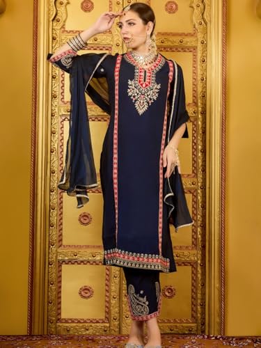 Image of Globus Women Kurta Set (GS567544 Navy Blue S)