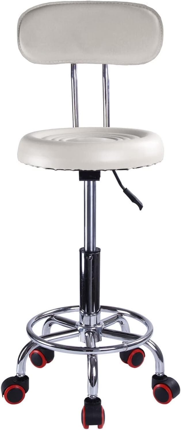 FERNVALE Beauty Salon Stool Hairdresser Cutting Chair with Back, Adjustable Swivel Chair on Wheels, 50-63cm Height Round PU Leather Stool for Salon, Barber Shop, Home Use (Black)