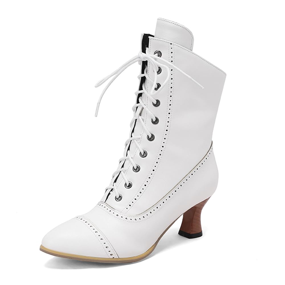 Bottines vintage victoriennes blanches style witch granny - 7