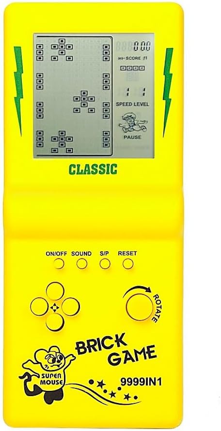 HLF 3.5-inch Large Screen Brick Game Console Building Block Game Racing/Tank Game Built-in 23 Classic Games Nostalgic Puzzle (Yellow)