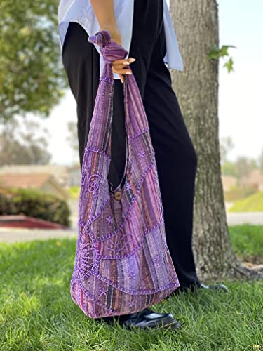 Image of Hand Embroidered Peace and Sunrise Boho Crossbody Hippie Handbag - Unique, Ethical, and Vibrant for the Free-Spirited Soul