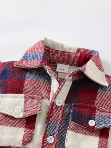 WOLBAY Kids Toddler Boys Girls Button Down Shirt Long Sleeve Boys Flannel Plaid Shirts Shacket 12 Months- Size 74