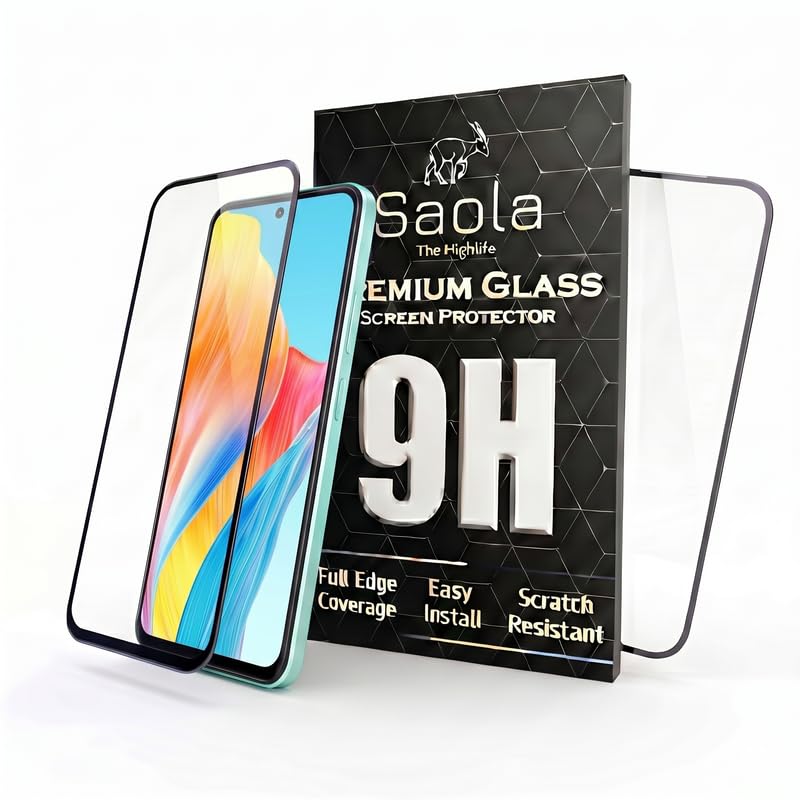 Image of Saola HD Clear Tempered Glass for OPPO A58 | High Strength 9H Protection, Smooth Touch, Full Coverage Screen Guard, 2-Step Installation Kit | Quick & Easy Application (Pack of 2)