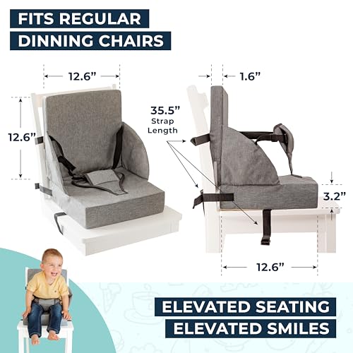Image of Toddler Booster Seat for Dining Table Kitchen Chair - High Portable Cushion Child Kids Seats, Restaurant Eating Chair with Adjustable Straps & Non-Slip Base