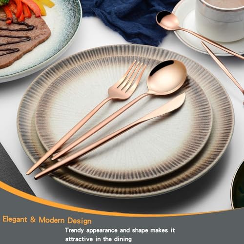 Image of Copper Pink Silverware Set | 48-Piece Satin Finish French Style Stainless Steel Flatware | Elegant Giftable Box | Dishwasher Safe Cutlery for Home, Restaurants & Corporate Gifting