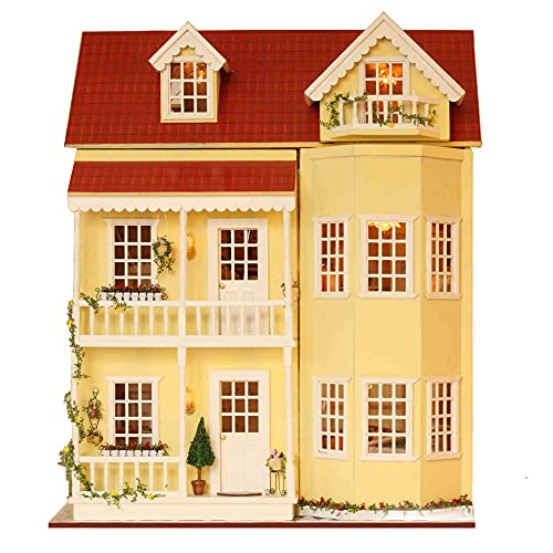 Spilay Dollhouse DIY Miniature Wooden Furniture Kit,Mini Handmade Big Castle Model with LED & Music Box ,1:24 Scale Creative Doll House Toys Birthday Gift for Adult Friends Girls Lover Gift