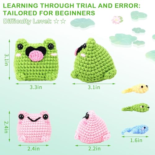 Image of StryWiin Crochet Kit for Beginners, Frog Family Crochet Animal Kit with Step-by-Step Video Tutorials, DIY Beginner Crochet Kit for Adults, Ideal for Birthday and Holiday Gifts