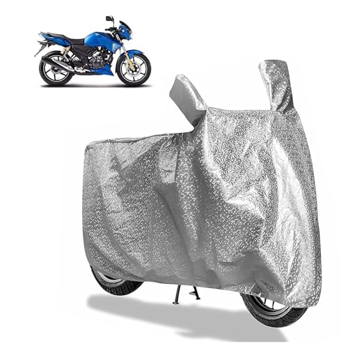 Image of Sulfar Bike Cover for TVS Apache (RTR 180 (Older Gen)) | Waterproof, Dustproof & UV Protected | All Weather Two Wheeler Cover (Silver) New 2026 Variants