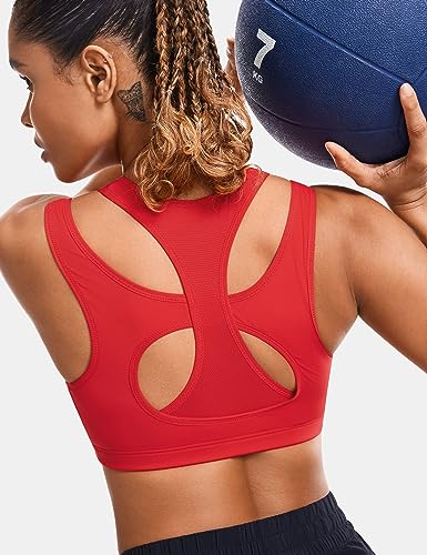 Image of SYROKAN Sports Bras for Women High Support Mesh Full Coverage Racerback Wireless No Bounce Running Bras