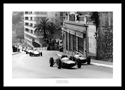 Framed Jim Clark Stirling Moss 1961 Monaco Grand Prix Formula One Photo Memorabilia