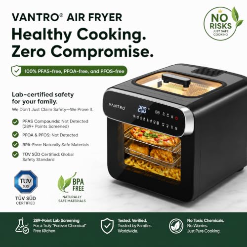 Image of VANTRO 13L Digital Air Fryer Oven | 1800W | Top Glass Viewing Window | 360 Rapid Air Technology | Rotisserie, Bake, Grill, Roast | LED Touch Control | 6 Accessories