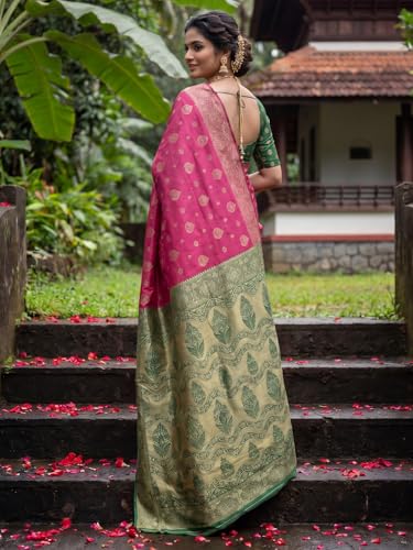 Image of AKHILAM Women's Kanjivaram Pure Soft Silk Saree For Women Saree With Unstitched Blouse Piece |Soft banarasi saree for women|silk saree pure silk