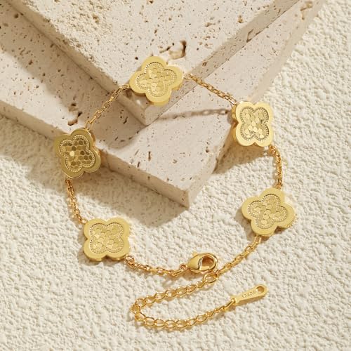 18K Gold-Plated Clover Bracelet for Women,Adjustable lucky Bracelet Jewelry Gift-Hypoallergenic Charm for Birthdays,Fashion Simplicity,Surprise for a Friend.4