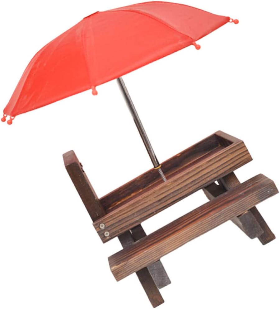 BESPORTBLE 1 Set Squirrel Picnic Table Feeder with Umbrella Natural Design for Squirrel Feeding Outdoors Corn Cob Holder for Nuts Fruits Creative Easy to Install