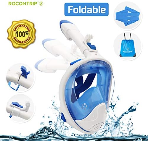 ROCONTRIP Full Face Snorkel Mask, Free Breathing 180° Panoramic View Diving Mask, Anti-Fog Anti-Leak and Adjustable Head Strap Snorkeling Mask for Men Women Adult