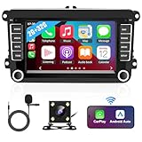 [ Wireless Carplay & Android Auto & Mirror Link] - Carplay&Android Auto kann über Bluetooth oder USB-Kabel verbunden werden. Sie können ganz einfach Anrufe tätigen, Musik abspielen, auf die Kartennavigation zugreifen und mehr mit Sprachsteuerung. Mit der Mirror Link-Funktion können Sie die verschiedenen auf Ihrem Telefon installierten Apps auf dem 2-DIN-Radio-Bildschirm nutzen.