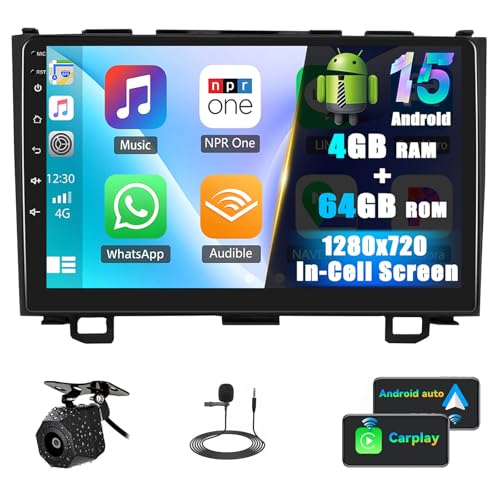 SIXTOP 4G+64G Android Car Stereo Radio for Honda CRV 2007-2011 Wireless CarPlay Android Auto Bluetooth 5.0 GPS Head Unit 9 Inch InCell Touch Screen1280*720 FM/RDS WiFi 32 EQ SWC AHD Backup Camera