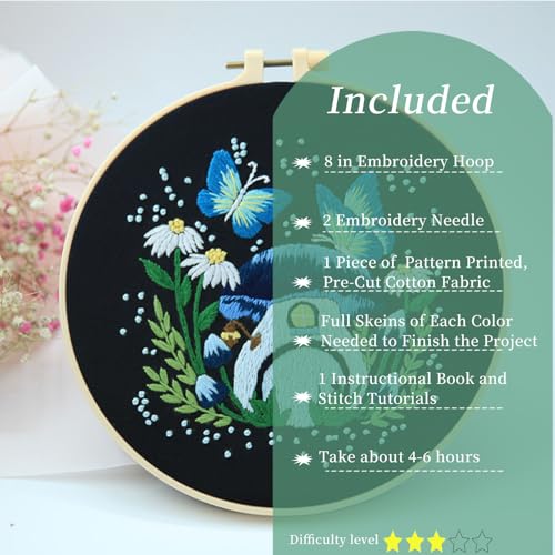 Image of FONNUY Crewel Embroidery Kit for Beginners, Pre-Stamped Pattern Kits for Adults with Hoop, Easy to Follow Color Thread Needlework, 8'' Hoop (Mushroom A)