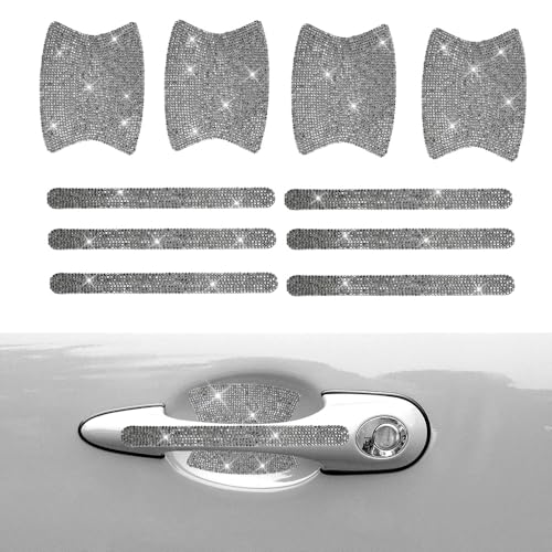 Image of 10PCS Car Door Handle Protective Cover,Bling Handle Protector,Car Door Handle Anti Scratch Sticker,Crystals Have A Reflective Effect, Making Vehicles Dazzling (Glossy Black)