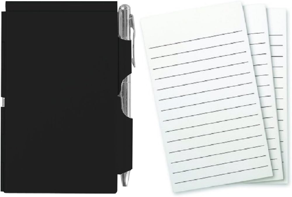 Wellspring Metal Flip Note Case with Pen and 3 Pack Refill, Bundle (Black)