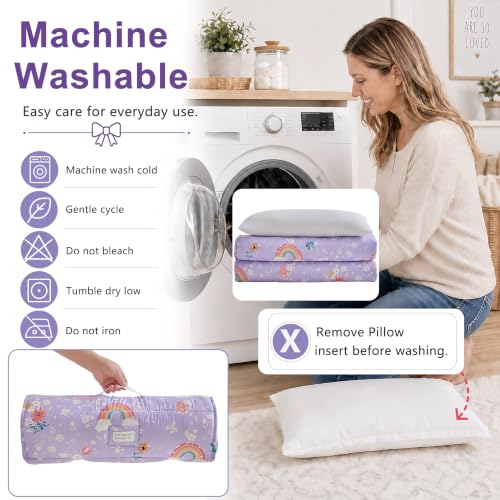 Image of Toddler Nap Mat with Removable Pillow,Ultra Soft Slumber Bags for Girls,Kids Sleeping Bags with Roll Up Design, Perfect for Preschool,Daycare,Kindergarten