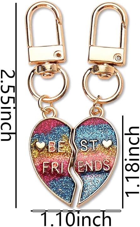 Best Friends Birthday Christmas Gifts for Women Bestie Matching Heart Keychains Set for 2 Best Friend Forever Gift for Women Sister Friendship Gift for Teen Girls Colorful Broken Heart Keyrings for 2 - Image 2
