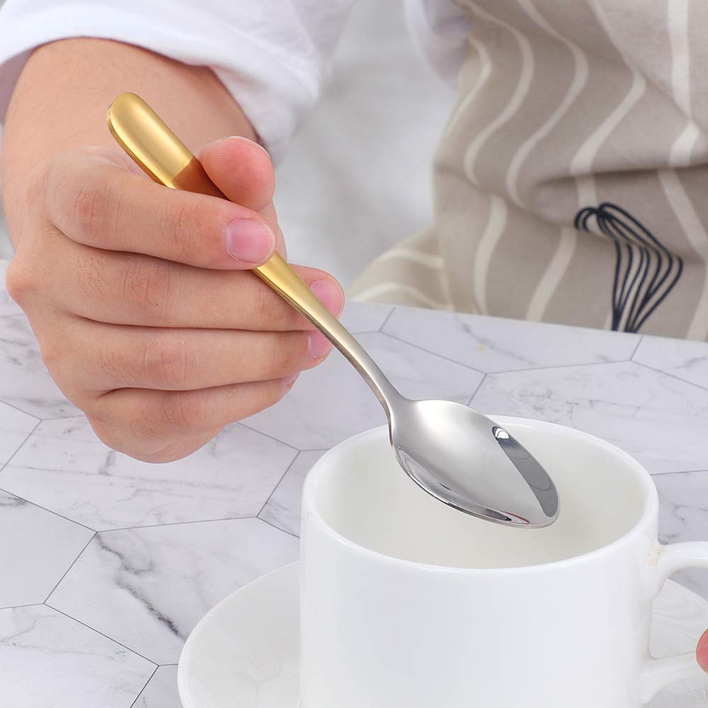 Set Di 6 Cucchiai Da Condimento In Acciaio Inox 304: Cucchiaini Corti Per Sale, Zucchero, Caffè E Dessert (Oro)