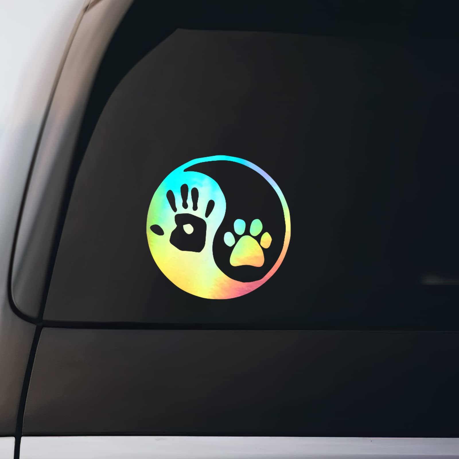 Sticker Yin Yang main et patte de chien, le symbole de votre complicité unique