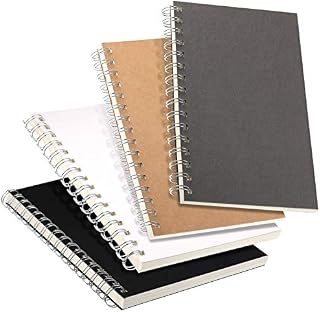 4 Pieces A5 Spiral Blank Hard Cover Notebook Blank Sketchbook Kraft Spiral Notebook Blank Inner Pages 50 Sheets of 100 Pages for Home School Office (Solid Color)