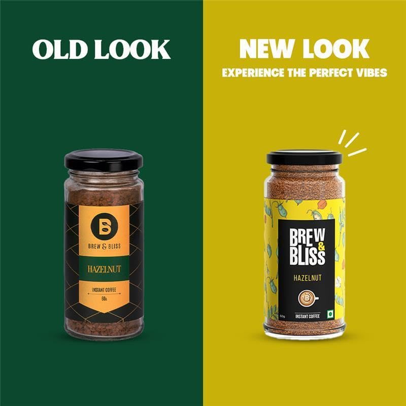 Image of Brew & Bliss Hazelnut Coffee | 60g | Instant Flavored Cafe Style Coffee | 100% Authentic Strong Coffee Powder for Hot & Cold