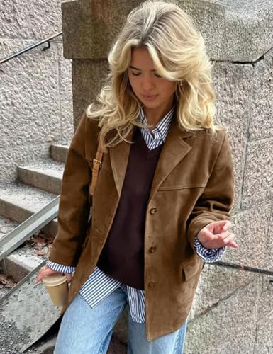 COZYPOIN Women's Suede Jacket Old Money Aesthetic Faux Leather Coat Fall Fashion Trendy Y2k Outerwear2