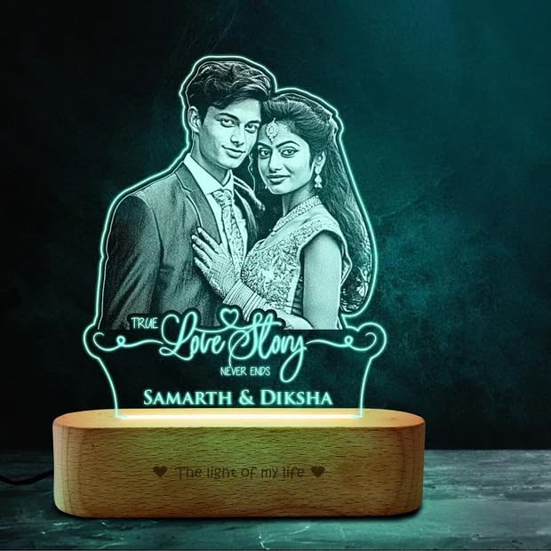 Image of ZOCI VOCI Personalized Acrylic LED Lamp | Romantic Gift for Valentine's Day, Personalized Gifts for Couples (RGB Smooth - (No Remote), B&W - Engraving)