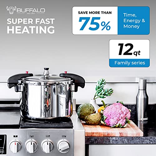 Buffalo 12 Quart Pressure Cooker Stainless Steel - Large Canning Pot with Lid for Home, Commercial Use - Easy to Clean Induction Stove Top Pressure Canner, Can Cooker - SG Certificate QCP412 - Thumbnail 4